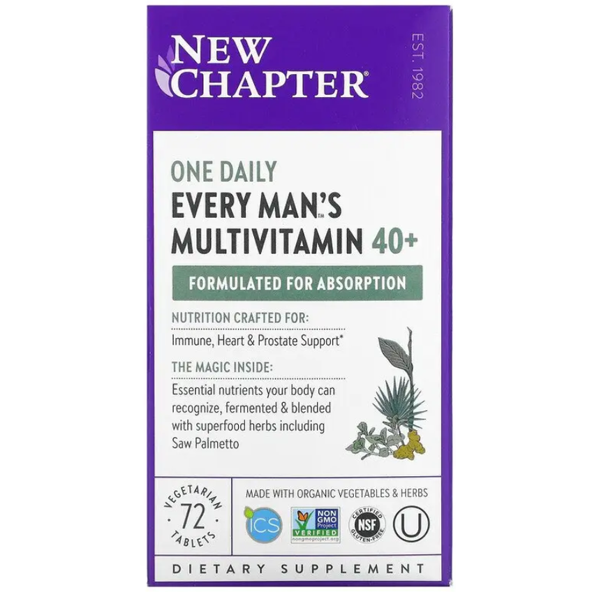 Щоденна мультивітамінна добавка для чоловіків / Every Man's One Daily 40+ Multivitamin, New Chapter, 72 таблетки