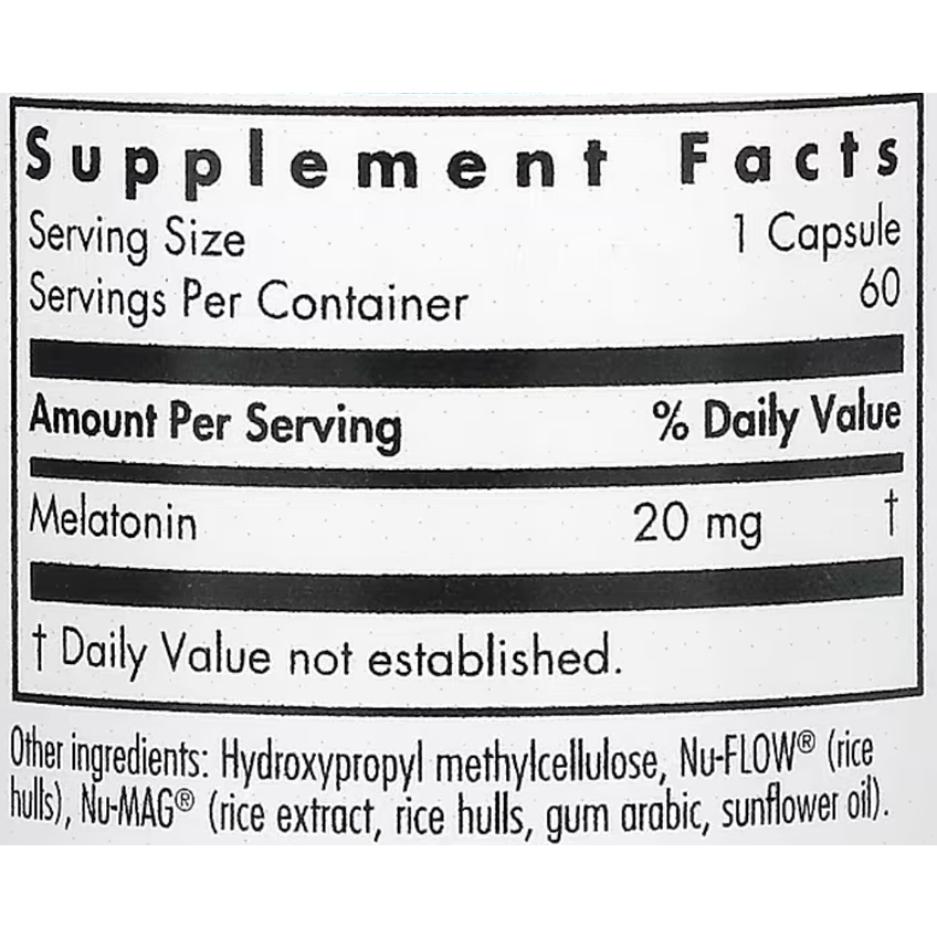 Мелатонин / Melatonin, Nutricology, 20 мг, 60 капсул