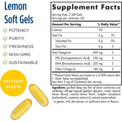 Омега-3 зі смаком лимона / Omega-3 Lemon, Nordic Naturals, 120 гелевих капсул