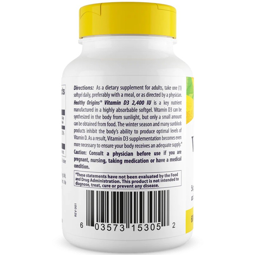 Витамин D3 / Vitamin D3, Healthy Origins, 60 мкг, 360 гелевых капсул