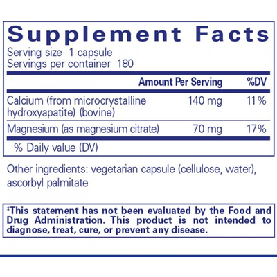 Кальций с магнием / Calcium (MCHA) with Magnesium, Pure Encapsulations, 180 капсул