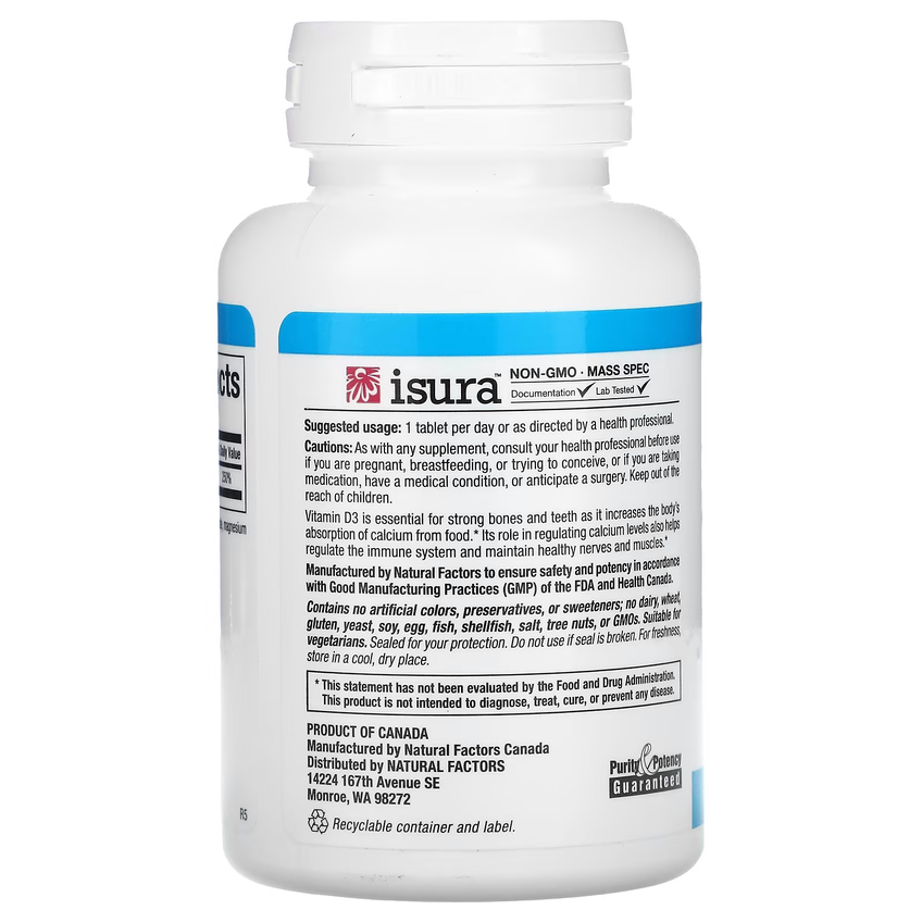 Витамин D3 / Vitamin D3, Natural Factors, 50 мкг (2000 МЕ), 90 таблеток