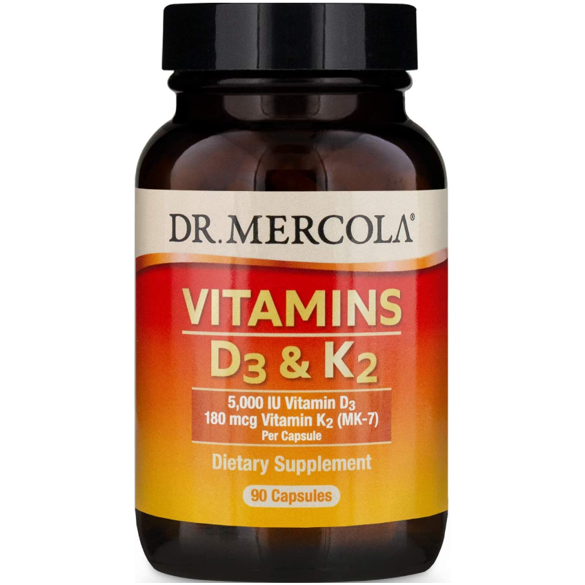 Вітаміни D3 та K2 (МК-7) / Vitamins D3 & K2, Dr. Mercola, 180 мкг, 90 капсул