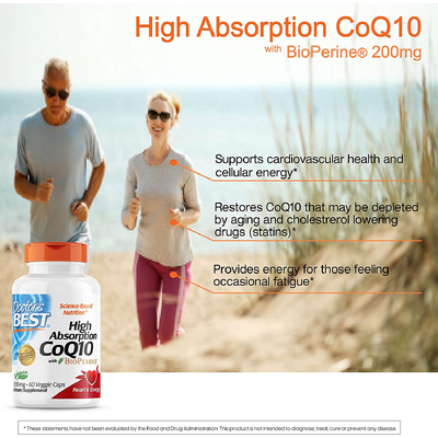 Высокоусвояемый коэнзим Q10 с биоперином / High Absorption CoQ10 with BioPerine, Doctor's Best, 200 мг, 60 капсул