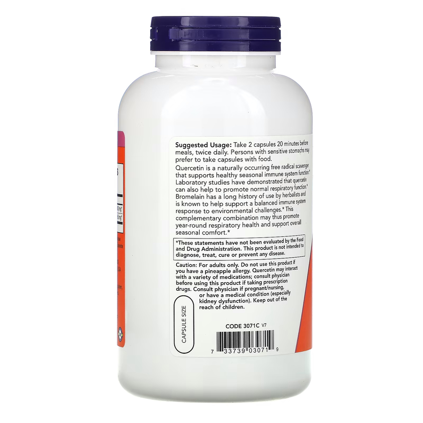 Кверцетин із бромелаїном / Quercetin With Bromelain, Now Foods, 240 вегетаріанських капсул