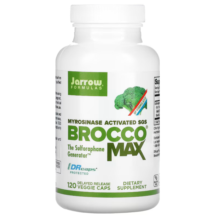 Сульфорафан глюкозинолат (SGS), активированный мирозиназой / BroccoMax Delayed Release, Jarrow Formulas, 35 мг, 120 капсул