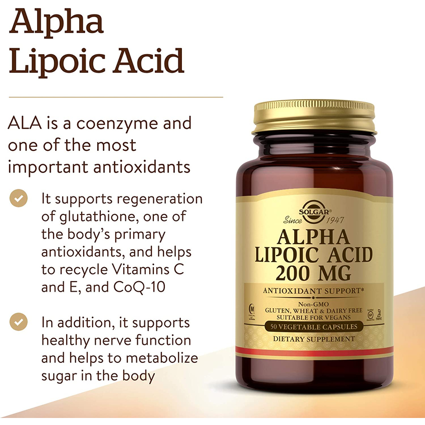 Альфа-ліпоєва кислота / Alpha Lipoic Acid, Solgar, 200 мг, 50 вегетаріанських капсул
