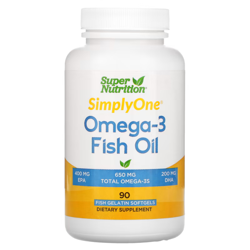 Омега-3 из рыбьего жира / Omega-3 Fish Oil, Super Nutrition, 1000 мг / 650 мг, 90 гелевых капсул