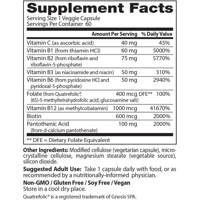 Повністю активний комплекс вітамінів групи B із Quatrefolic / Fully Active B Complex with Quatrefolic, Doctor's Best, 60 вегетаріанських капсул
