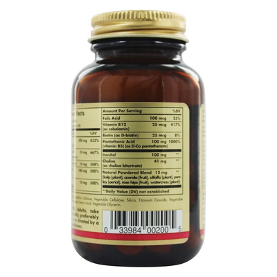 Комплекс витаминов B с витамином C формула для борьбы со стрессом / B-Complex with Vitamin C Stress Formula, Solgar, 100 таблеток