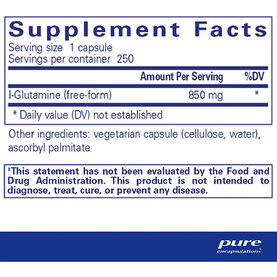 L-глютамін / l-Glutamine, Pure Encapsulations, 850 мг, 250 капсул