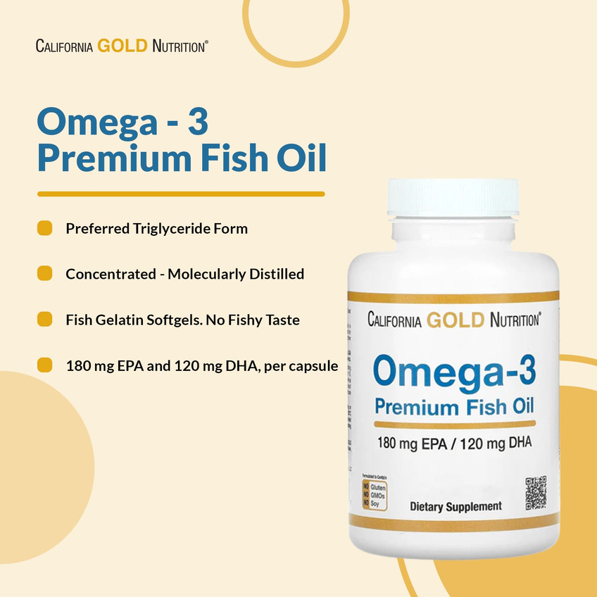 Омега-3, рыбий жир премиум-класса / Omega-3 Premium Fish Oil, California Gold Nutrition, 100 гелевых капсул