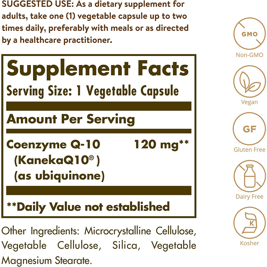 Вегетарианский коензим Q-10 / Vegetarian CoQ-10, Solgar, 120 мг, 60 вегетарианских капсул