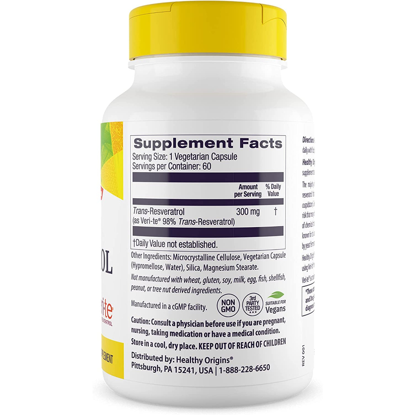 Ресвератрол с экстрактом красного вина / Resveratrol Trans-Resveratrol, Healthy Origins, 300 мг, 60 капсул