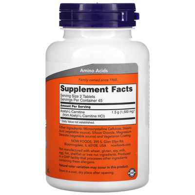 Ацетил-L-карнітин / Acetyl-L Carnitine, Now Foods, 750 мг, 90 таблеток
