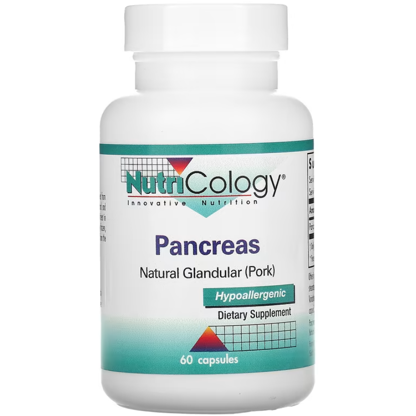 Поджелудочная железа, натуральная железистая ткань / Pancreas Natural Glandular (Pork), Nutricology, 425 мг, 60 капсул