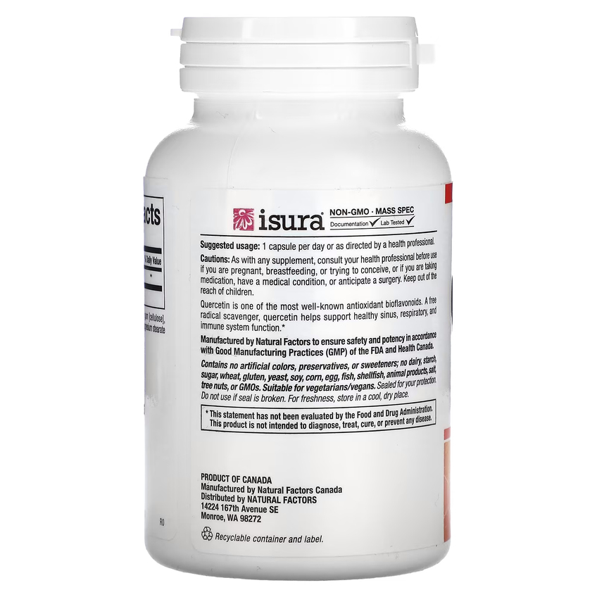 Кверцетин / Quercetin, Natural Factors, 500 мг, 60 вегетарианских капсул