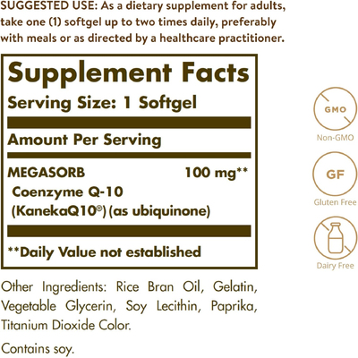 Коэнзим Q10 Мегасорб / Megasorb CoQ-10, Solgar, 100 мг, 30 гелевых капсул