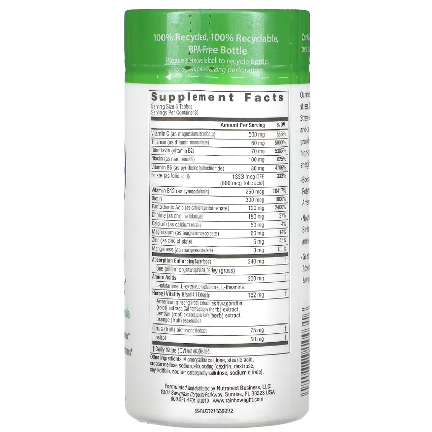 Комплекс витамина B полного спектра / Complete B-Complex Food Based Formula, Rainbow Light, 90 таблеток