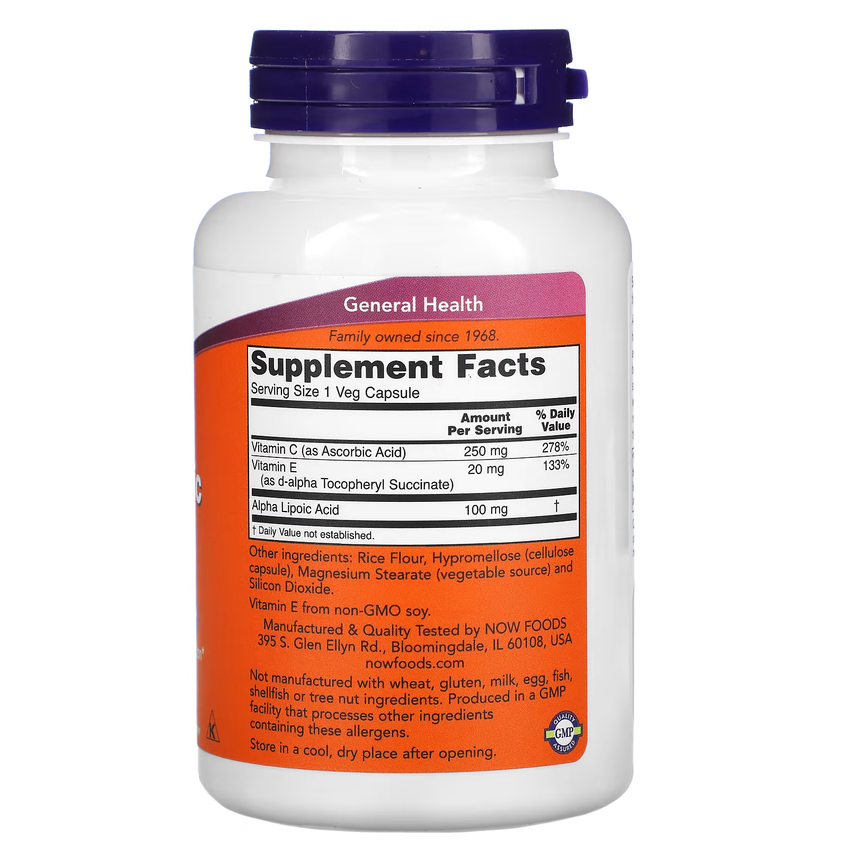 Альфа-липоевая кислота / Alpha Lipoic Acid, Now Foods, 100 мг, 120 вегетарианских капсул