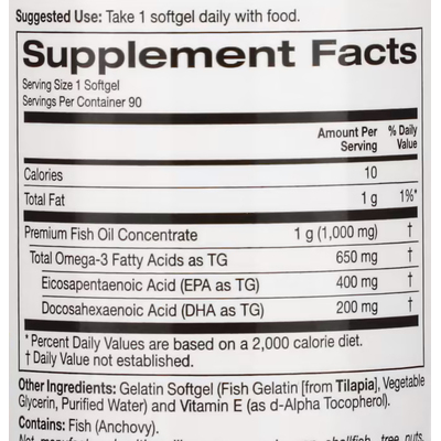 Омега-3 из рыбьего жира / Omega-3 Fish Oil, Super Nutrition, 1000 мг / 650 мг, 90 гелевых капсул