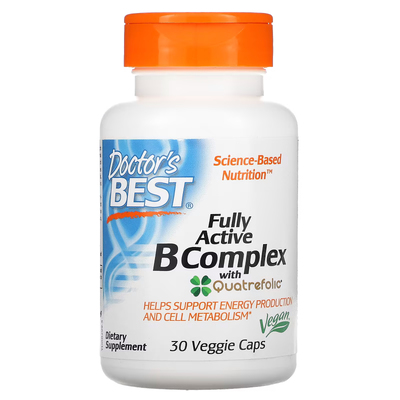 Повністю активний комплекс вітамінів групи B із Quatrefolic / Fully Active B Complex with Quatrefolic, Doctor's Best, 30 вегетаріанських капсул