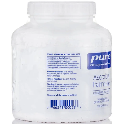 Аскорбилпальмитат / Ascorbyl Palmitate, Pure Encapsulations, 190 мг, 180 капсул
