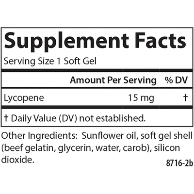 Ликопин (без томатов) / Lycopene (Tomato-Free), Carlson Labs, 15 мг, 60 гелевых капсул