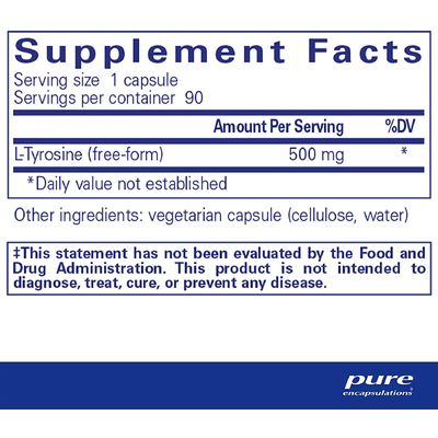 L-тирозин / l-Tyrosine, Pure Encapsulations, 500 мг, 90 капсул