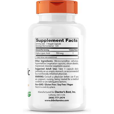 Альфа-ліпоєва кислота / Alpha Lipoic Acid, Doctor's Best, 150 мг, 120 капсул