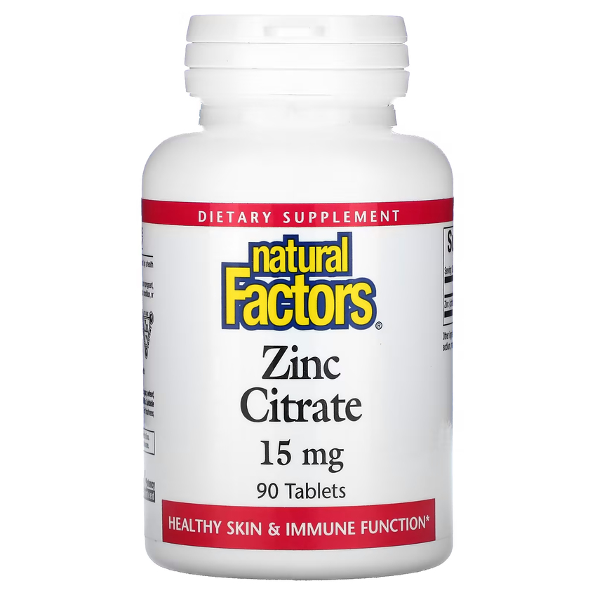 Цитрат цинка / Zinc Citrate, Natural Factors, 15 мг, 90 таблеток