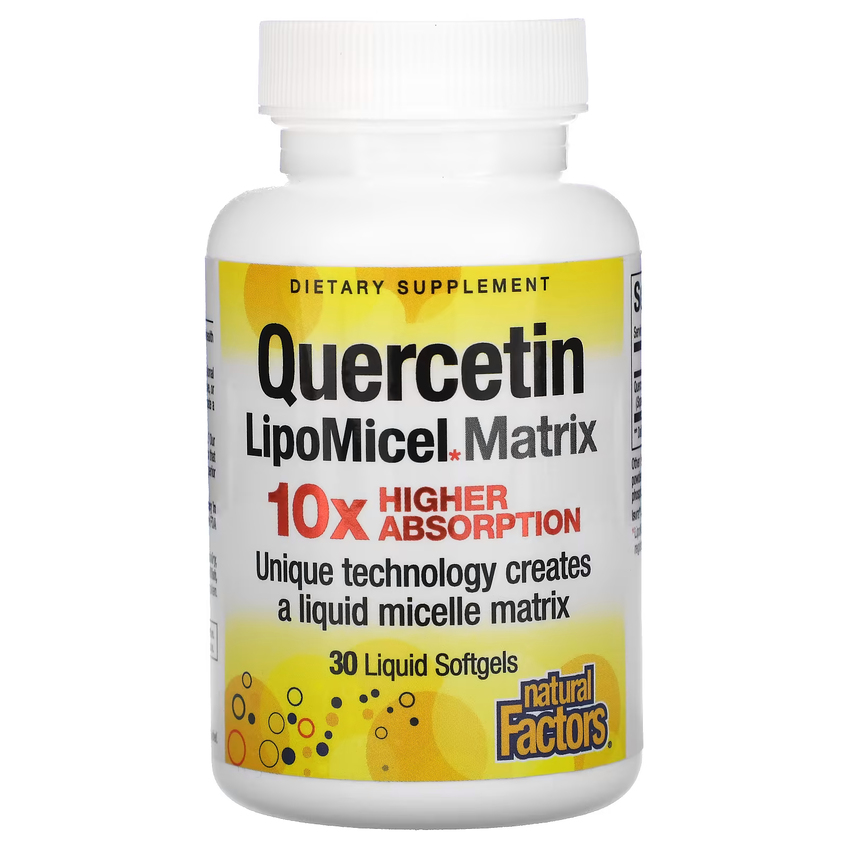 Кверцетин в мицеллярной форме / Quercetin LipoMicel Matrix, Natural Factors, 250 мг, 30 гелевых капсул