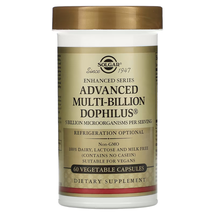 Улучшенный многомиллиардный пробиотик Дофилус / Advanced Multi-Billion Dophilus, Solgar, 60 вегетарианских капсул