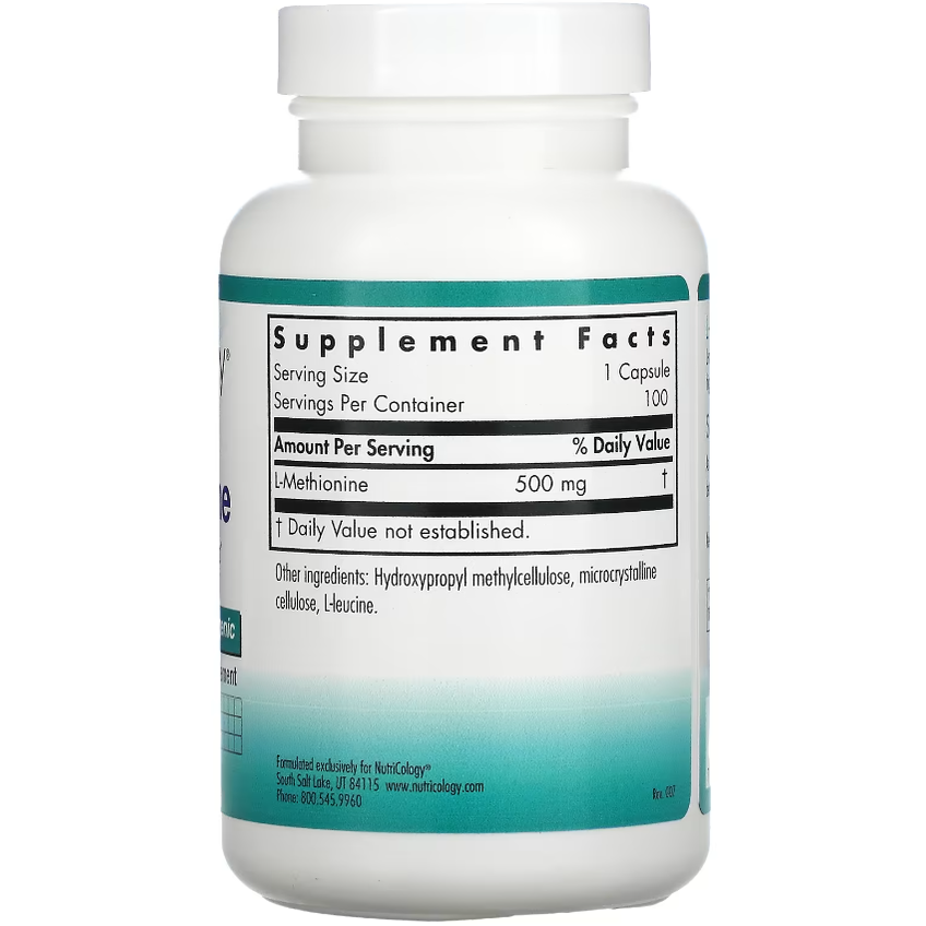 L-метіонін / L-methionine, Nutricology, 500 мг, 100 капсул