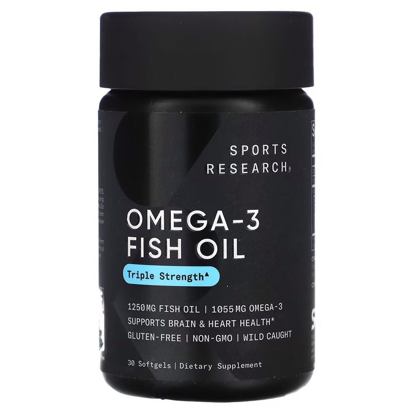 Омега-3 из рыбьего жира тройной силы / Omega-3 Fish Oil, Triple Strength, Sports Research, 1250 мг / 1055 мг, 30 гелевых капсул