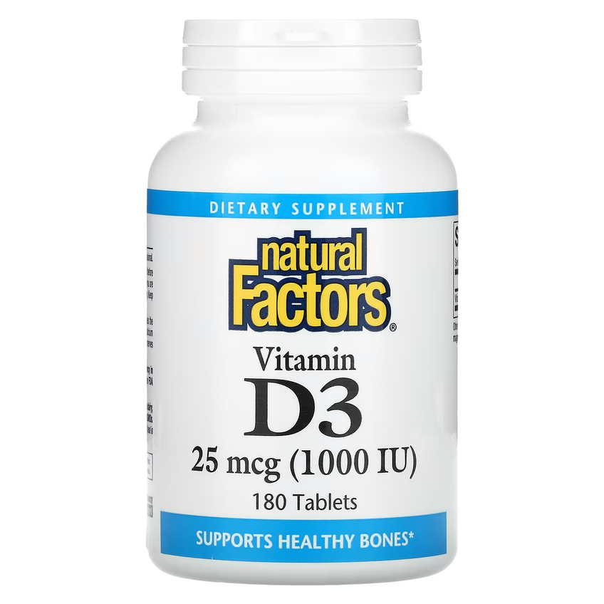 Витамин D3 / Vitamin D3, Natural Factors, 25 мкг (1000 МЕ), 180 таблеток
