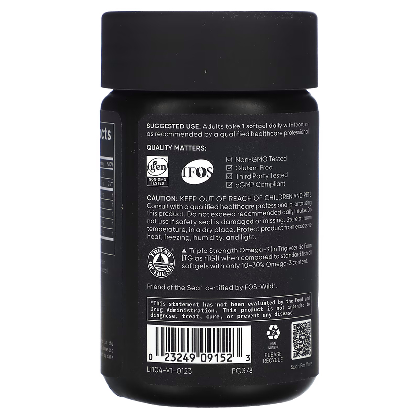 Омега-3 из рыбьего жира тройной силы / Omega-3 Fish Oil, Triple Strength, Sports Research, 1250 мг / 1055 мг, 30 гелевых капсул