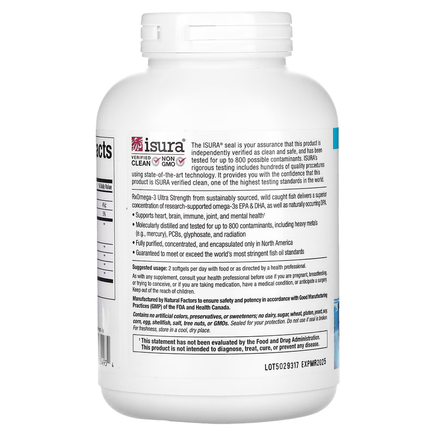 Надсильна Омега-3 із риб'ячого жиру / RxOmega-3 Ultra Strength, Natural Factors, 1075 мг, 150 гелевих капсул