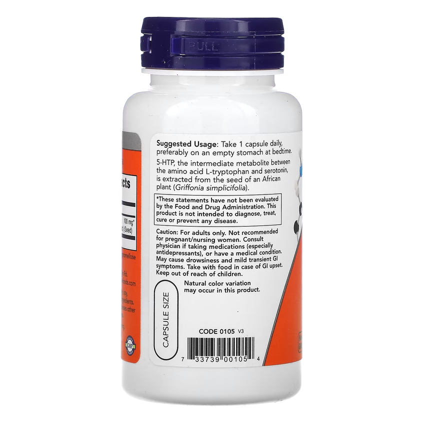 5-гідрокситриптофан / 5-HTP, Now Foods, 100 мг, 60 вегетаріанських капсул