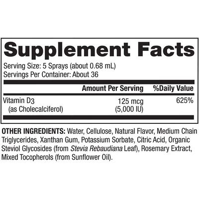 Вітамін D3 з апельсиновим смаком / Vitamin D3 Sunshine Mist, Dr. Mercola, 125 мкг, 25 мл