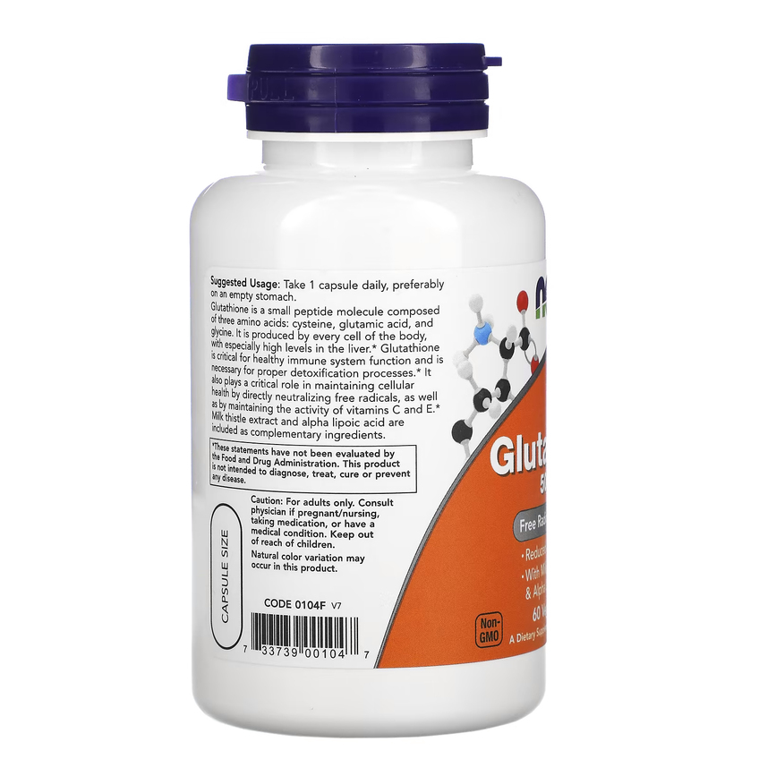 Глутатион / Glutathione, Now Foods, 500 мг, 60 вегетарианских капсул