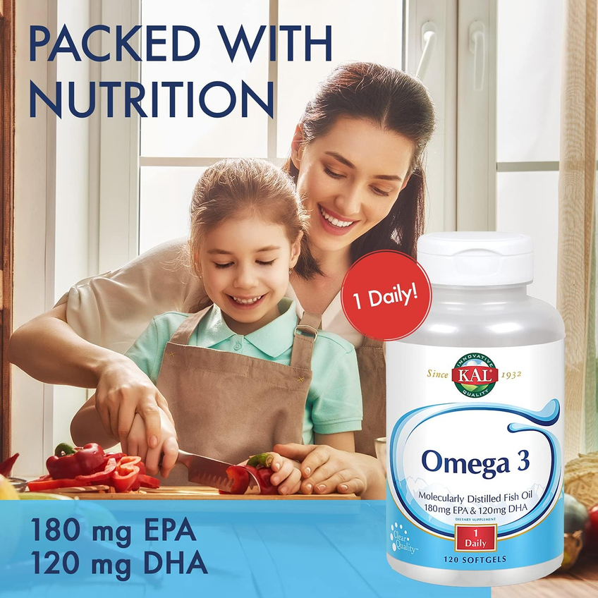 Омега-3 / Omega-3 Fish 180/120, KAL, 1000 мг, 120 гелевих капсул