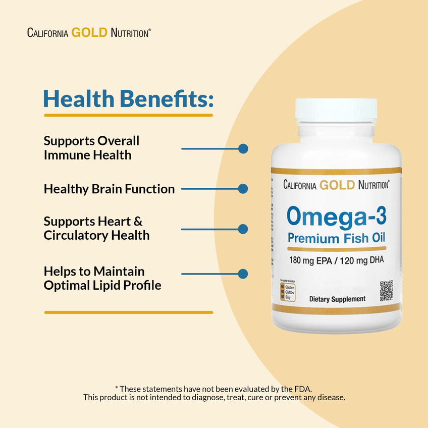 Омега-3, рыбий жир премиум-класса / Omega-3 Premium Fish Oil, California Gold Nutrition, 100 гелевых капсул