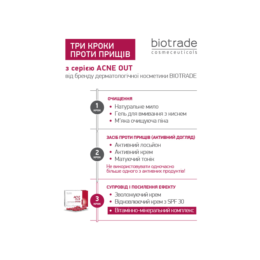 Витаминно-минеральный комплекс для жирной и подверженной акне кожи Biotrade Acne Out Buds, 30 капсул