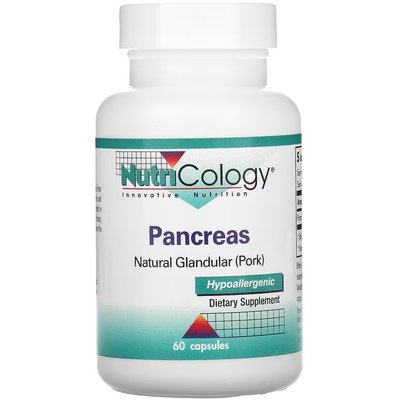 Поджелудочная железа, натуральная железистая ткань / Pancreas Natural Glandular (Pork), Nutricology, 425 мг, 60 капсул