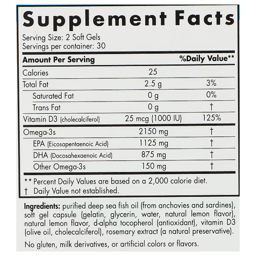 Омега 2X с витамином D3 со вкусом лимона / Ultimate Omega 2X with Vitamin D3, Nordic Naturals, 60 гелевых капсул