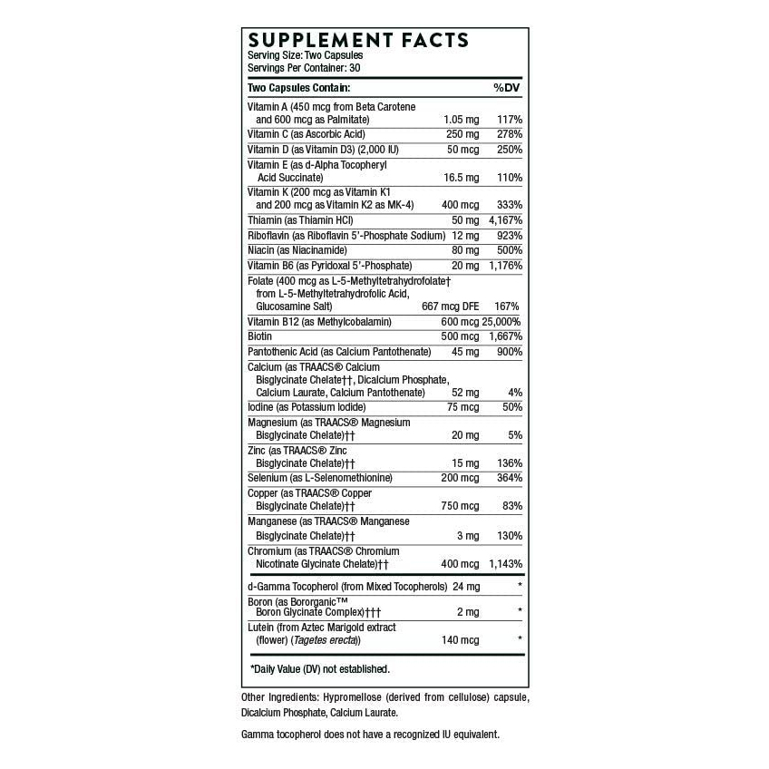 Основные питательные вещества для приема 2 раза в день (без железа) / Basic Nutrients 2/Day, Thorne Research, 60 капсул
