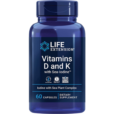 Витамины D и К с йодом / Vitamins D and K with Sea-Iodine, Life Extension, 60 капсул
