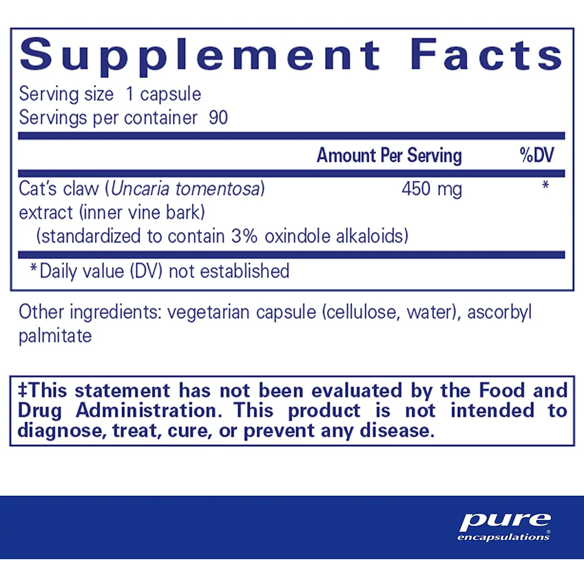Котячий кіготь / Cats Claw, Pure Encapsulations, 450 мг, 90 капсул