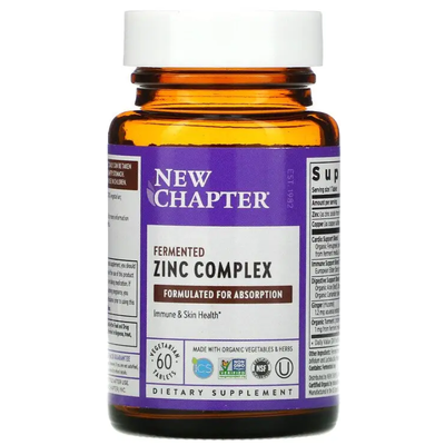 Комплекс ферментированного цинка / Zinc, New Chapter, 60 таблеток